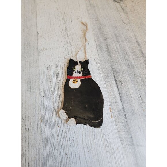 Vintage black white cat pet ornament Xmas unique kitten - Picture 1 of 6